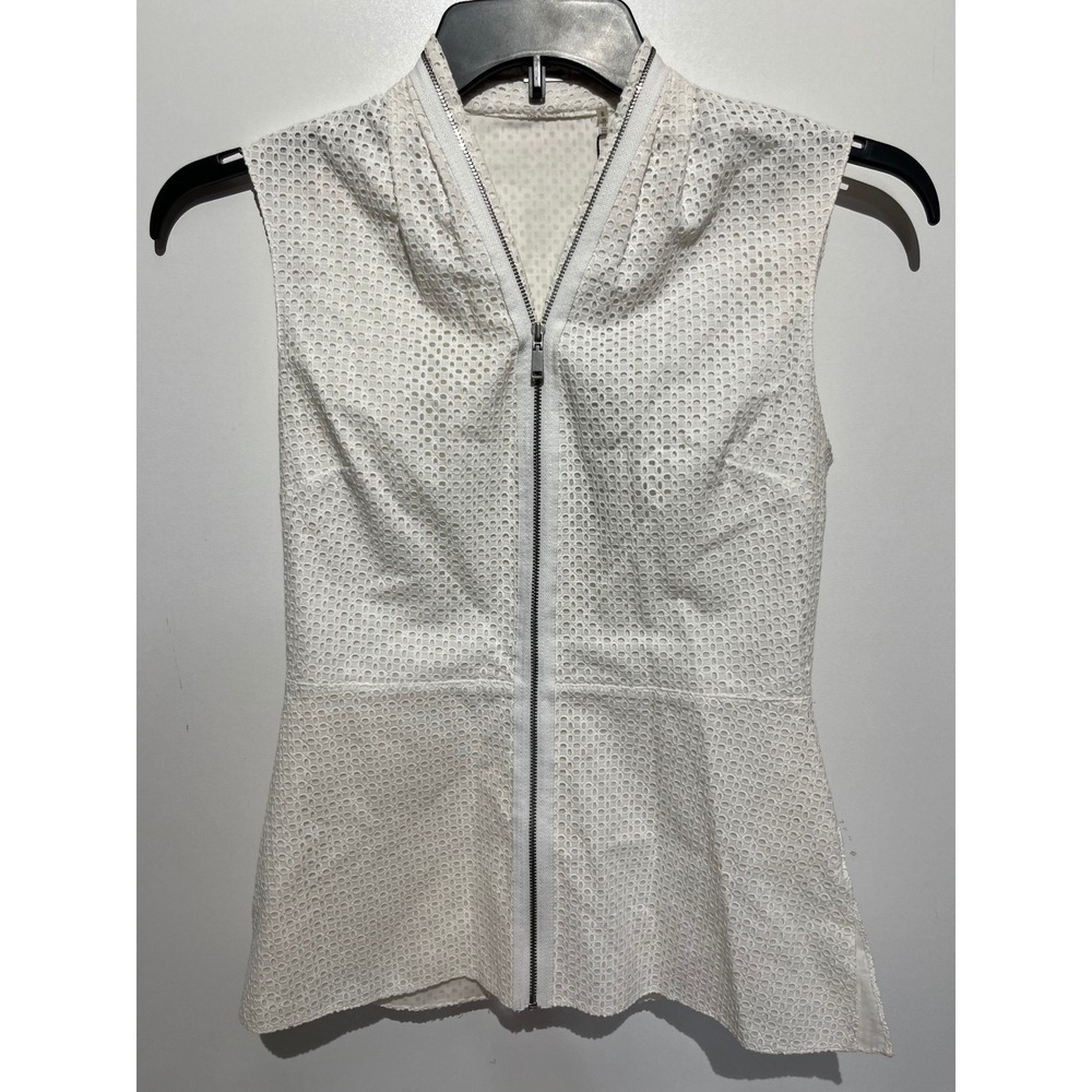 Theory White Cotton Eyelet Lace Sleeveless Zipped Peplum Top E5074504 Womens